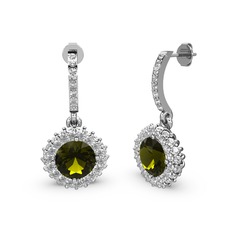 Peridot ve beyaz zirkon 8 ayar beyaz altın küpe