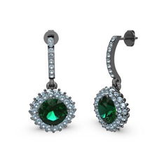 Sivana Küpe - Yeşil kuvars ve akuamarin 925 ayar siyah rodyum kaplama gümüş küpe #2fxj1w