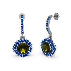 Peridot ve lab safir 14 ayar beyaz altın küpe
