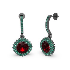 Sivana Küpe - Garnet ve yeşil kuvars 925 ayar siyah rodyum kaplama gümüş küpe #33k83c