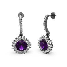 Sivana Küpe - Ametist ve swarovski 925 ayar siyah rodyum kaplama gümüş küpe #36mgat