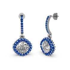 Swarovski ve lab safir 18 ayar beyaz altın küpe