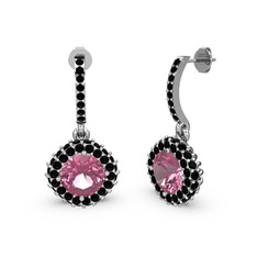 Pembe kuvars ve siyah zirkon 8 ayar beyaz altın küpe