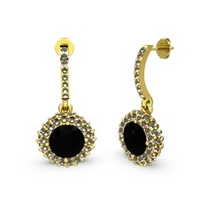 Sivana Küpe - Siyah zirkon ve dumanlı kuvars 14 ayar altın küpe #3jqsvh