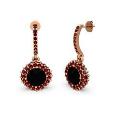 Sivana Küpe - Siyah zirkon ve garnet 8 ayar rose altın küpe #3t7yok