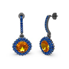 Sivana Küpe - Sitrin ve lab safir 925 ayar siyah rodyum kaplama gümüş küpe #4ckbk6