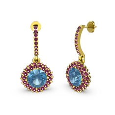 Akuamarin ve rodolit garnet 18 ayar altın küpe