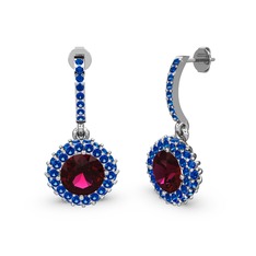 Rodolit garnet ve lab safir 8 ayar beyaz altın küpe