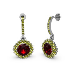 Garnet ve peridot 18 ayar beyaz altın küpe