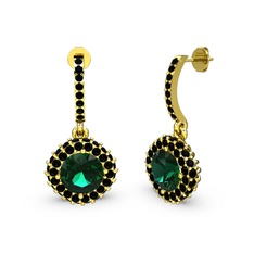 Yeşil kuvars ve siyah zirkon 14 ayar altın küpe