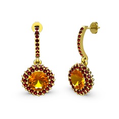 Sitrin ve garnet 14 ayar altın küpe
