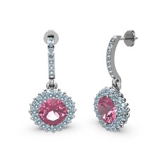 Pembe kuvars ve akuamarin 8 ayar beyaz altın küpe