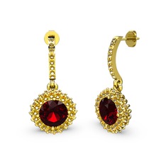 Sivana Küpe - Garnet ve sitrin 14 ayar altın küpe #7q195k