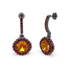 Sivana Küpe - Sitrin ve garnet 925 ayar siyah rodyum kaplama gümüş küpe #8jurjz