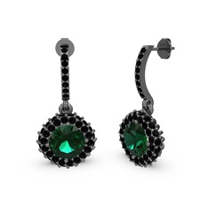 Yeşil kuvars ve siyah zirkon 925 ayar siyah rodyum kaplama gümüş küpe