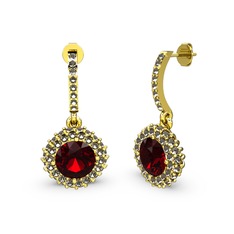 Garnet ve dumanlı kuvars 925 ayar altın kaplama gümüş küpe