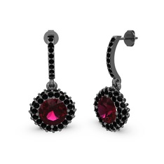 Sivana Küpe - Rodolit garnet ve siyah zirkon 925 ayar siyah rodyum kaplama gümüş küpe #9s17lx