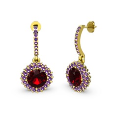 Garnet ve ametist 8 ayar altın küpe