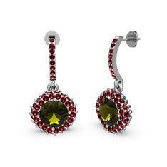 Peridot ve garnet 18 ayar beyaz altın küpe