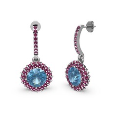 Akuamarin ve rodolit garnet 8 ayar beyaz altın küpe