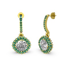 Swarovski ve yeşil kuvars 14 ayar altın küpe