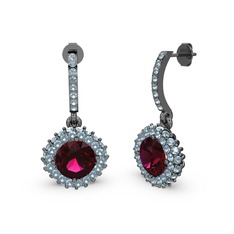 Sivana Küpe - Rodolit garnet ve akuamarin 925 ayar siyah rodyum kaplama gümüş küpe #em6jlo