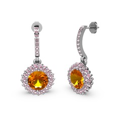 Sivana Küpe - Sitrin ve pembe kuvars 18 ayar beyaz altın küpe #ey8iuv