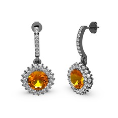 Sivana Küpe - Sitrin ve swarovski 925 ayar siyah rodyum kaplama gümüş küpe #fad7gt