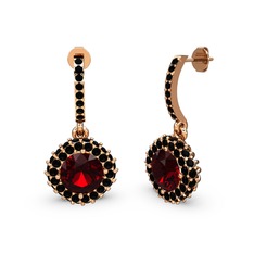 Garnet ve siyah zirkon 8 ayar rose altın küpe