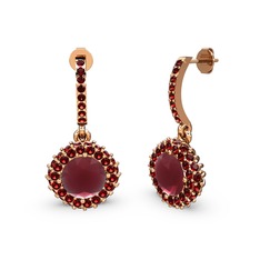 Kök yakut ve garnet 14 ayar rose altın küpe