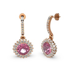 Pembe kuvars ve beyaz zirkon 925 ayar rose altın kaplama gümüş küpe