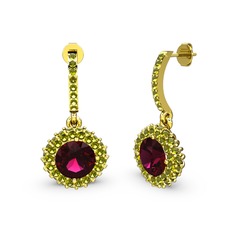 Rodolit garnet ve peridot 8 ayar altın küpe