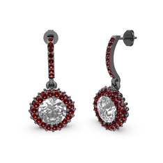 Sivana Küpe - Beyaz zirkon ve garnet 925 ayar siyah rodyum kaplama gümüş küpe #i8ebwz