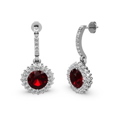 Sivana Küpe - Garnet ve beyaz zirkon 18 ayar beyaz altın küpe #jq4okm