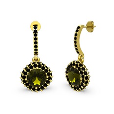 Peridot ve siyah zirkon 14 ayar altın küpe