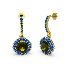 Peridot ve lab safir 18 ayar altın küpe