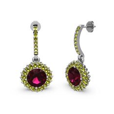 Sivana Küpe - Rodolit garnet ve peridot 14 ayar beyaz altın küpe #k811s1