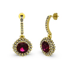 Rodolit garnet ve dumanlı kuvars 18 ayar altın küpe