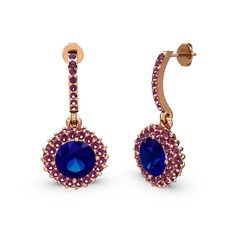 Lab safir ve rodolit garnet 18 ayar rose altın küpe