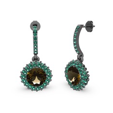 Sivana Küpe - Dumanlı kuvars ve yeşil kuvars 925 ayar siyah rodyum kaplama gümüş küpe #ne0q8k