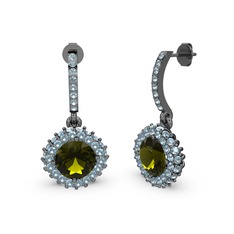 Sivana Küpe - Peridot ve akuamarin 925 ayar siyah rodyum kaplama gümüş küpe #obofiw