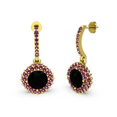 Siyah zirkon ve rodolit garnet 14 ayar altın küpe