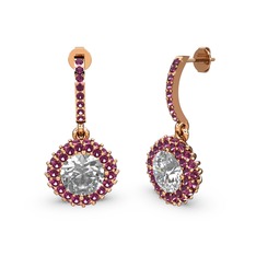 Beyaz zirkon ve rodolit garnet 18 ayar rose altın küpe