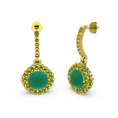 Kök zümrüt ve peridot 18 ayar altın küpe