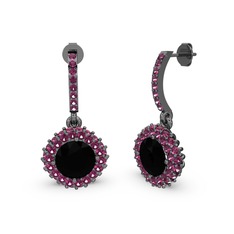 Sivana Küpe - Siyah zirkon ve rodolit garnet 925 ayar siyah rodyum kaplama gümüş küpe #qeokkp