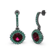 Sivana Küpe - Rodolit garnet ve yeşil kuvars 925 ayar siyah rodyum kaplama gümüş küpe #qodzj5