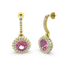 Pembe kuvars ve pırlanta 18 ayar altın küpe (1.52 karat)