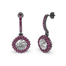 Beyaz zirkon ve rodolit garnet 925 ayar siyah rodyum kaplama gümüş küpe