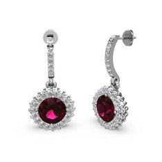 Rodolit garnet ve beyaz zirkon 8 ayar beyaz altın küpe