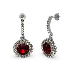 Garnet ve dumanlı kuvars 14 ayar beyaz altın küpe
